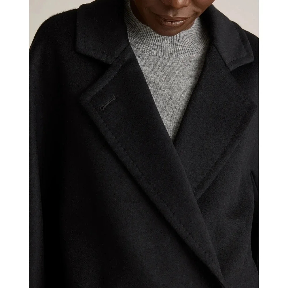 NWOT Quince Womens XS Black Italian Wool Double-Breasted Slouch Coat Neutral
